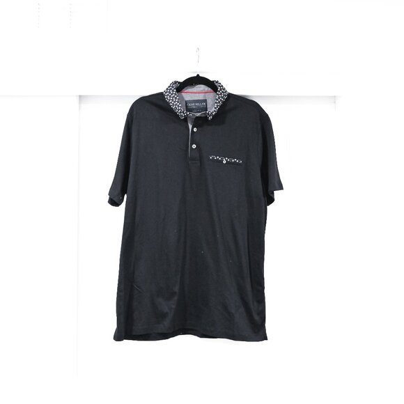 Gene Hiller Premium Size XL Black Polka Dot Collar Polo Shirt - Picture 2 of 8